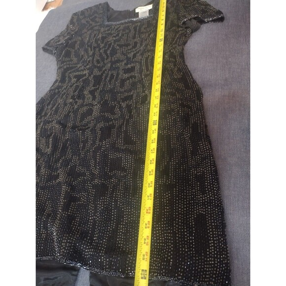 Adriana Papell Beaded Silk Square Neck Black Short Cocktail Evening Gown Size 10 - Picture 9 of 9